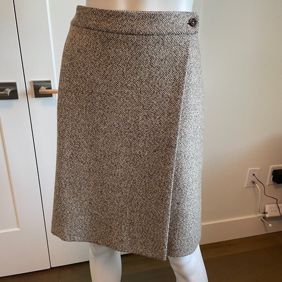 Brooks Brothers Classic Lined Tweed Wool Blend Wrap Skirt Brown Tan Cream Sz 8 - Picture 2 of 15